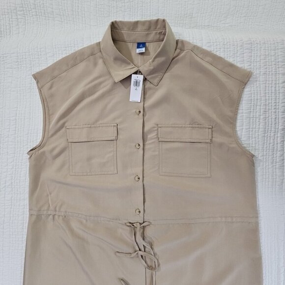 Old Navy Tan Women's Size M Tall Utility Midi Waist Defined Shirt Dress  NWT NEW - Picture 6 of 14